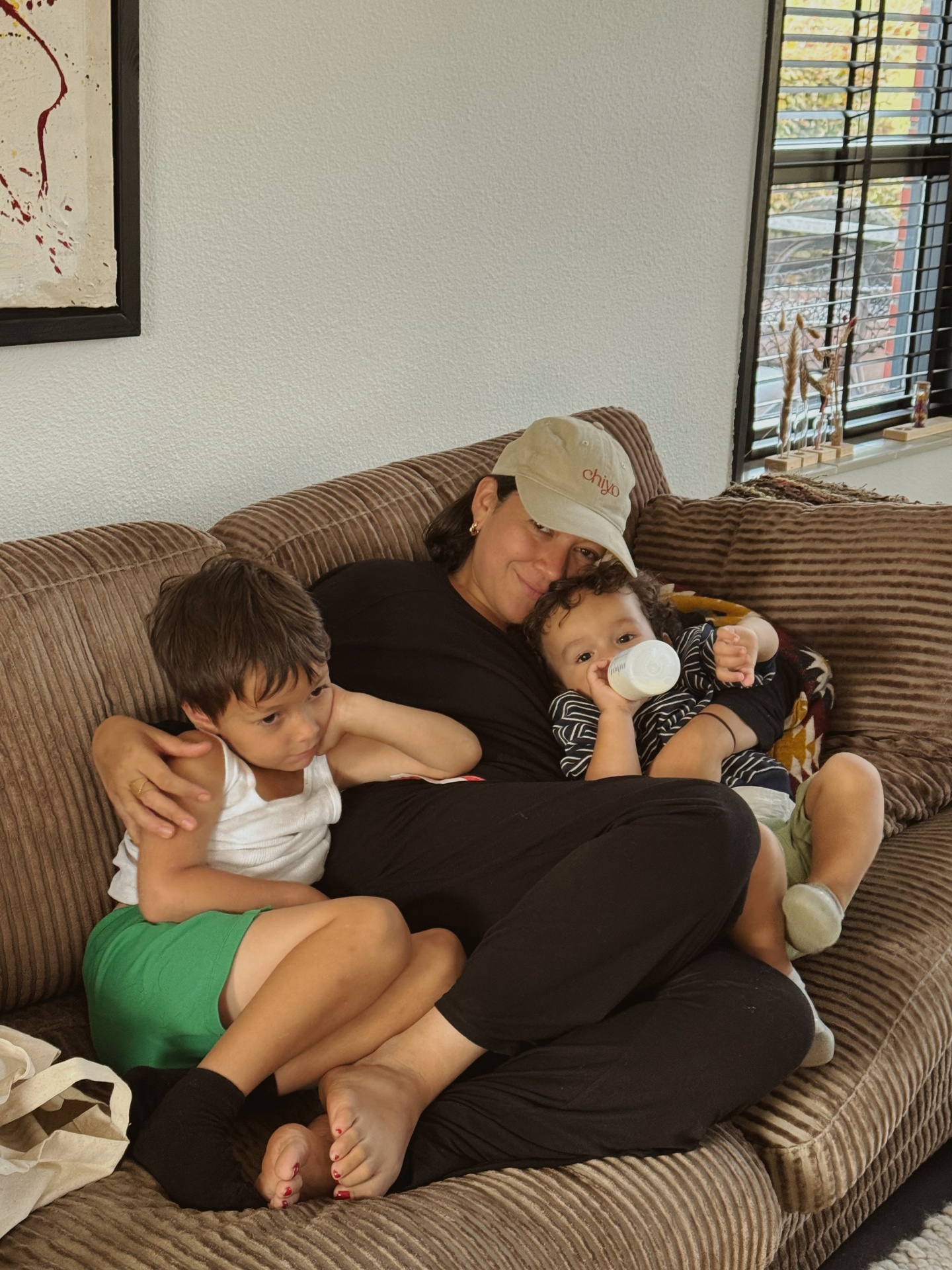 Lisa at home with her family